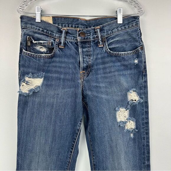 Abercrombie & Fitch Jeans Slim Straight Distressed Dark Wash Men’s Sz 31 x 32 - Picture 7 of 16